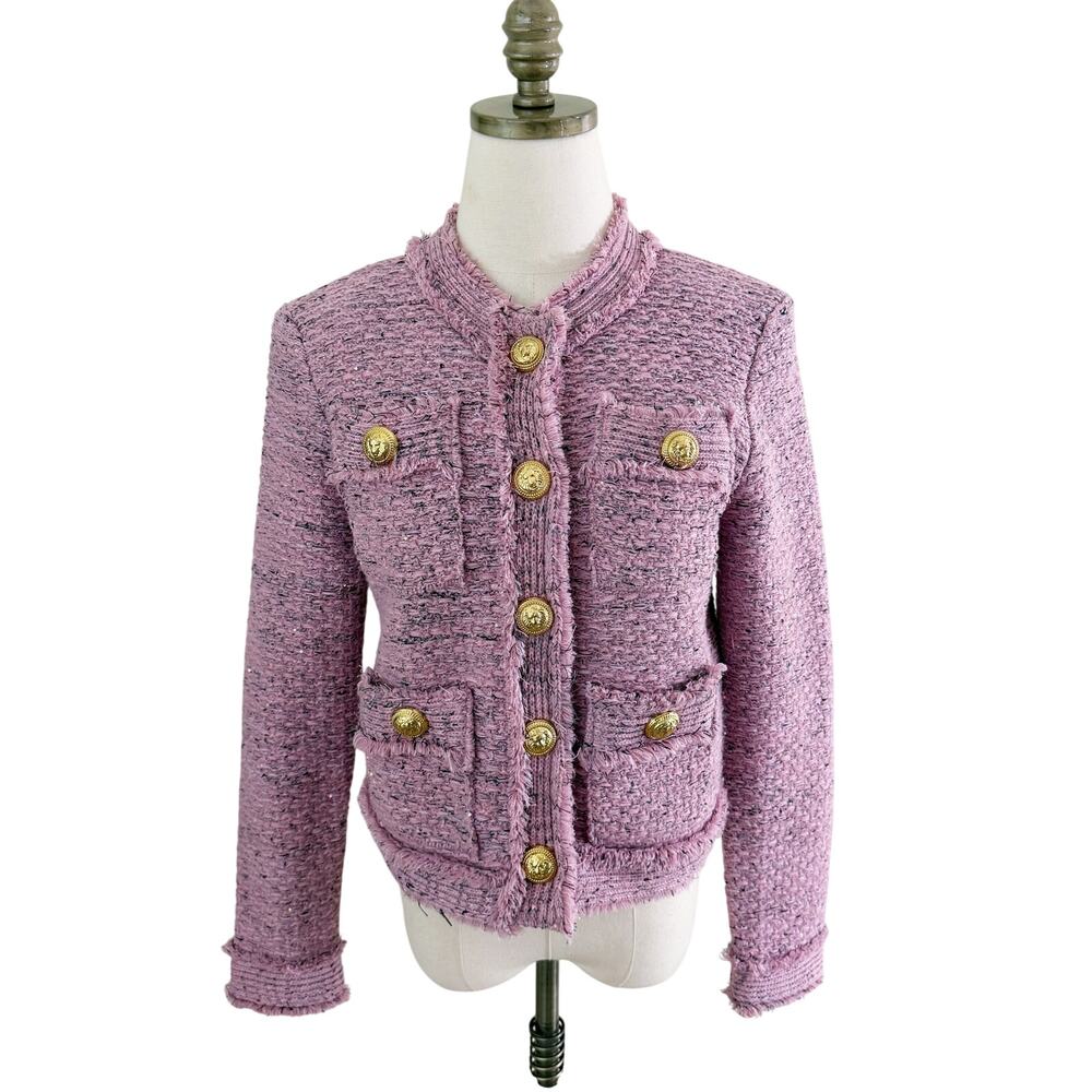 Benaar Orchid Purple Boucle Jacket Blazer Cardigan Women's Size Medium EUC Pink